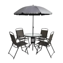 Conjunto Cinza para Jardim Mesa Tampo de Vidro, Cadeiras e Ombrelone Kala