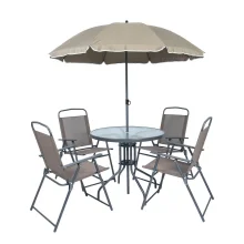Conjunto Marrom para Jardim Mesa Tampo de Vidro, Cadeiras e Ombrelone Kala