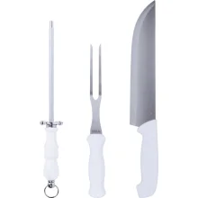 Kit Faca Garfo e Chaira em Aço Inox com Cabo PP 3 Peças Kala