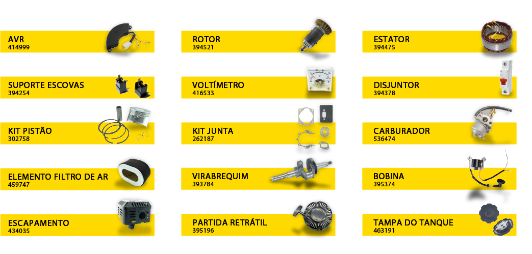Peças de reposição  Gerador a Gasolina 8000 Mono 8,0 HP 127/220V Matsuyama