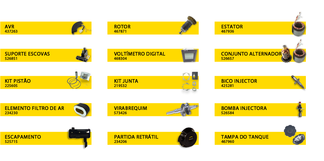 Peças de reposição  Gerador de Energia a Diesel 8000 GDA Mono 127/220V Matsuyama