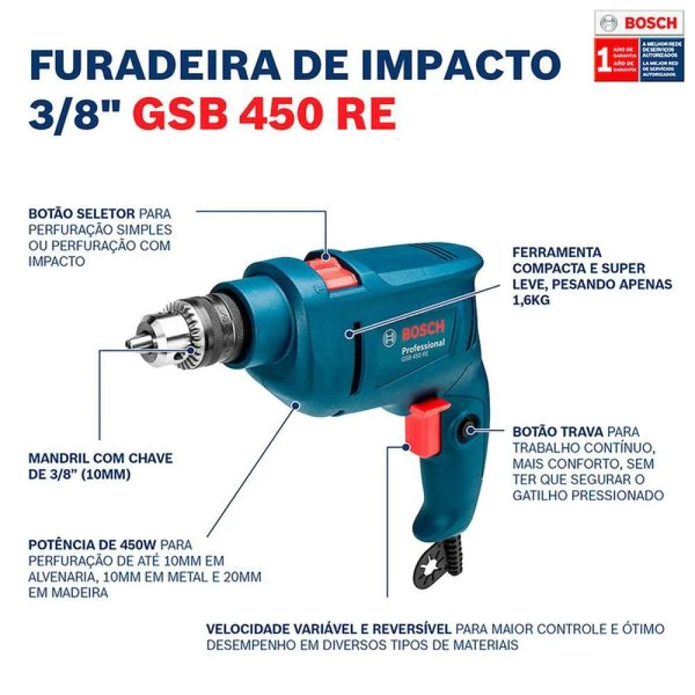 Furadeira Imp GSB450RE XLINE 34PC 3/8 BOSCH