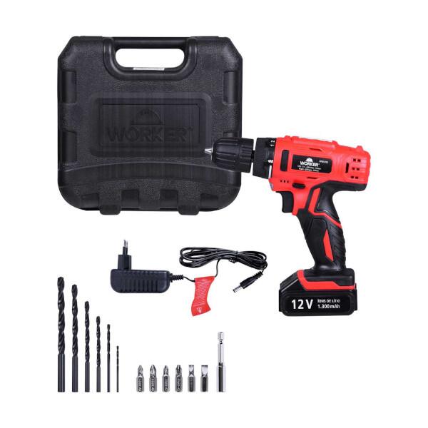 Furadeira/Parafusadeira 12V Biv Worker Kit CompletoSertão