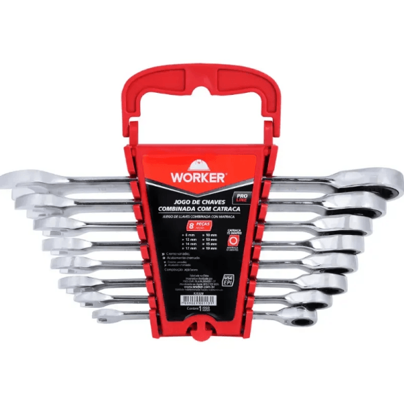 Jogo Chave Comb Catraca 8MM A 19MM WORKER 8PCS